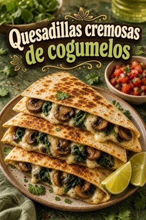 Quesadillas cremosas de cogumelos e espinafres com alho