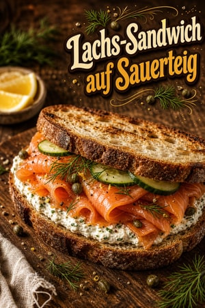 Lachs-Sandwich auf Sauerteigbrot mit Kräuter-Frischkäse
