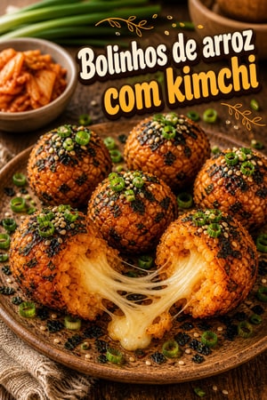 Bolinhos de Arroz de Kimchi Crocantes com Queijo