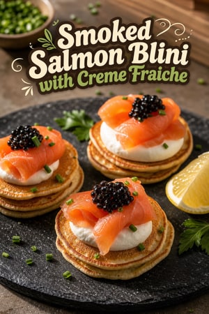 Smoked Salmon Blini with Creme Fraiche and Caviar (Easy)