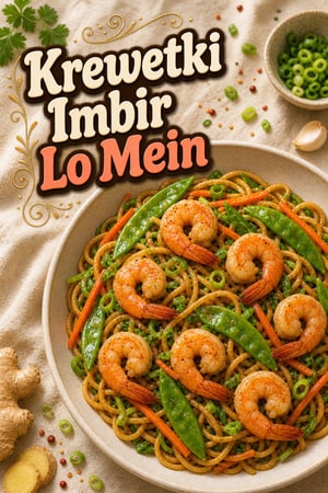 Imbirowe krewetki z makaronem lo mein i warzywami