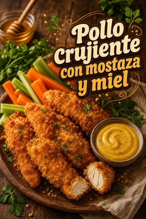 Tiras de pollo crujientes caseras con mostaza y miel