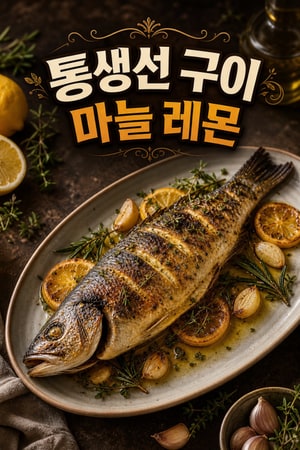 마늘과 레몬을 곁들인 통째로 구운 생선 요리