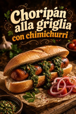 Choripán argentino alla griglia con chimichurri e salsa criolla