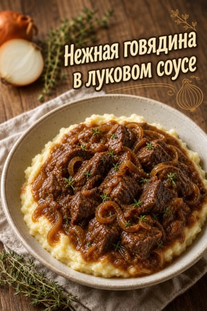 Нежная говядина в луковом соусе