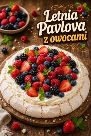 Klasyczna letnia Pavlova z owocami i kremem waniliowym