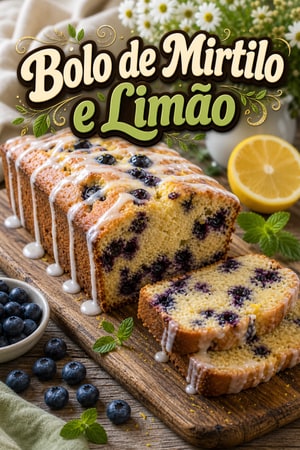 Bolo de Mirtilo e Limão Caseiro com Cobertura Doce