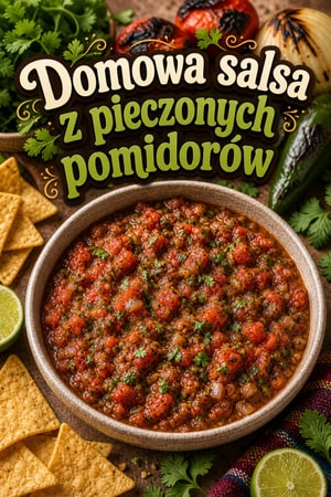 Autentyczna pieczona salsa domowa ze świeżą kolendrą