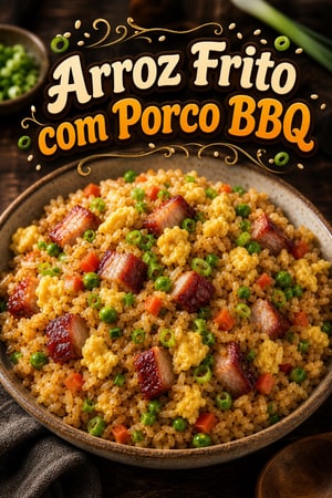 Arroz Frito com Porco BBQ Chinês, Ovo e Cebolinha