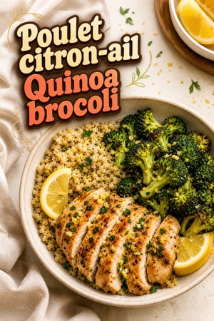 Bowls de Poulet Citron-Ail, Quinoa et Brocoli Rôti