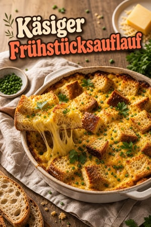 Käsiger Frühstücksauflauf mit gerettetem Bauernbrot