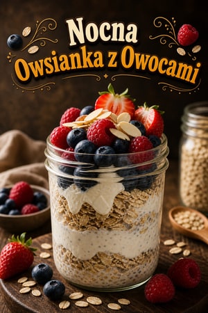 Śniadaniowe Płatki Owsiane do Przygotowania Wieczorem z Jagodami