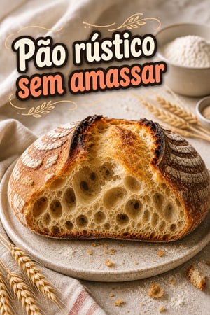 Pão Rústico Artesanal Sem Amassar com 3 Ingredientes