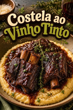 Costela Bovina ao Vinho Tinto com Polenta Cremosa de Parmesão