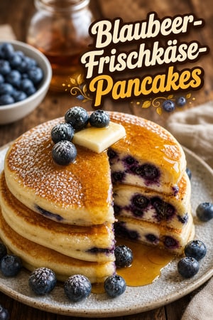 Fluffige Pancakes mit Blaubeer-Frischkäse-Füllung