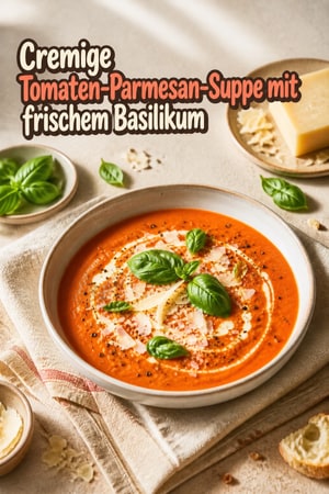 Cremige Tomaten-Parmesan-Suppe mit frischem Basilikum