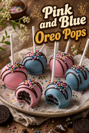 Gender Reveal Pink and Blue Oreo Pops with Sprinkles