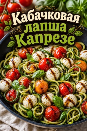 Капрезе из кабачковой лапши с черри на сковороде