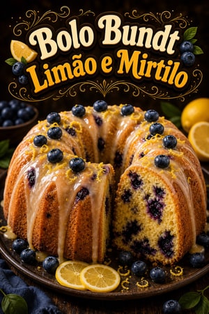 Bolo Bundt de Limão e Mirtilo com Glacê de Mel