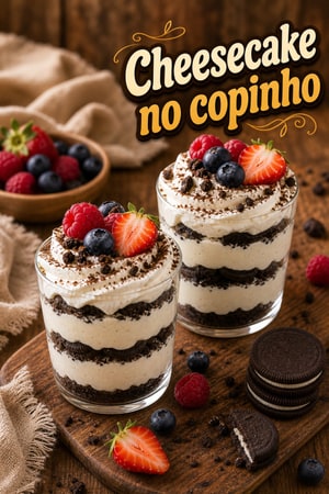 Parfaits fáceis de cheesecake Cookies & Cream para dois