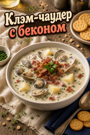 Клэм-чаудер из Новой Англии с беконом и травами