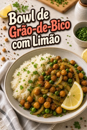 Taça de Grão-de-Bico Assado com Limão, Ervas e Arroz