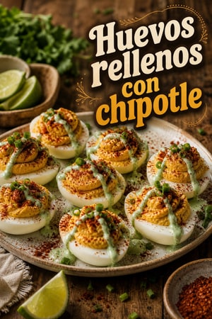 Huevos rellenos ahumados con chipotle y salsa de yogur