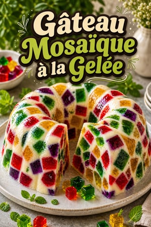 Gâteau Mosaïque à la Gelée : Un Dessert Crémeux et Coloré