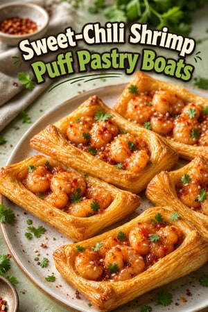 Sweet-Chili Shrimp Puff Pastry Boats