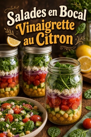 Salades en Bocal Mason avec Vinaigrette au Citron