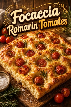 Focaccia au Romarin et Tomates Cerises Rôties au Sel de Mer