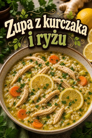 Lecznicza zupa z kurczaka i ryżu z imbirem i cytryną