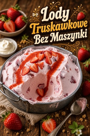 Bezmaszynowe lody truskawkowe z owocową wstęgą — prosty