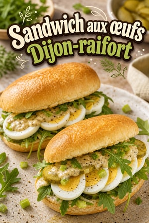 Sandwich aux oeufs tranchés, sauce Dijon et raifort