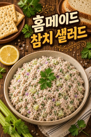 아삭한 셀러리와 허브를 곁들인 정통 홈메이드 참치 샐러드