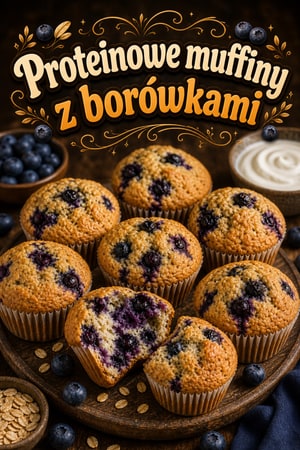 Zdrowe proteinowe muffiny z borówkami i jogurtem greckim