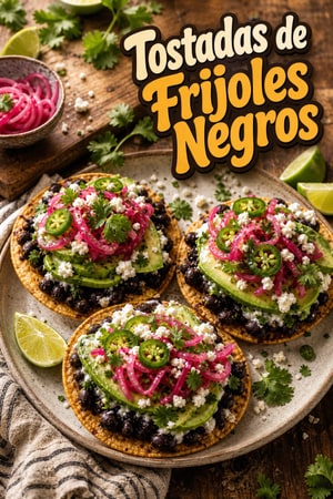 Tostadas de Frijoles Negros con Verduras Encurtidas
