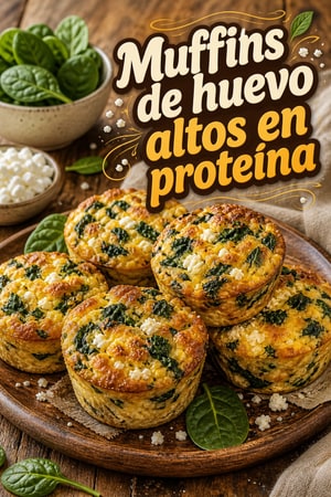 Muffins de huevo altos en proteína con requesón y espinacas