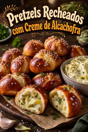 Biscoitos de Pretzel Recheados com Pasta de Alcachofra