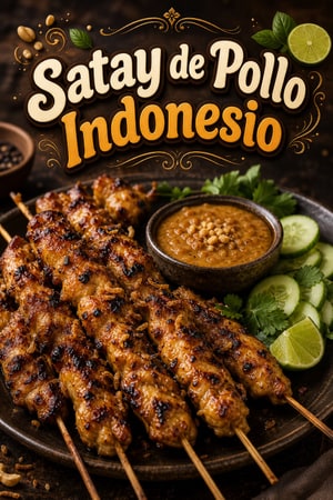 Satay de Pollo Indonesio Auténtico con Salsa de Cacahuete