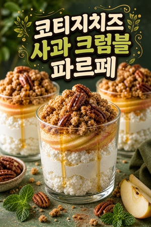 저탄수 코티지치즈 애플 크럼블 파르페(저당) — 단백질 가득한 간단 디저트 레시피 저칼로리 글루텐프리