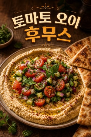 토마토와 오이를 듬뿍 올린 후무스