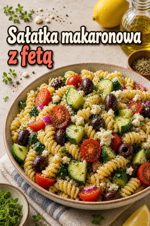 Śródziemnomorska sałatka makaronowa z fetą i cytryną