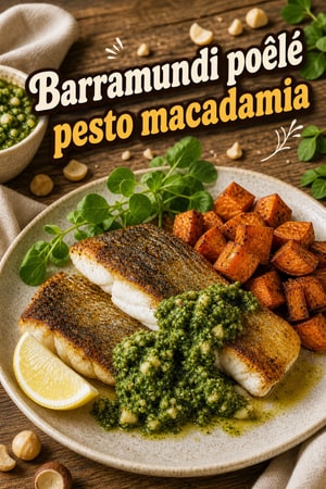 Barramundi poêlé et son pesto croquant aux noix de macadamia