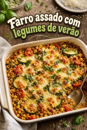 Farro assado com legumes de verão