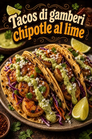 Tacos di gamberi chipotle al lime con crema di avocado