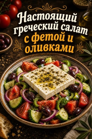Настоящий греческий салат с фетой и оливками из таверны