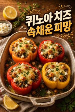 집에서 쉽게, 퀴노아와 페타로 속을 채운 풍미 가득한 크리미 지중해식 치즈 구운 피망 레시피