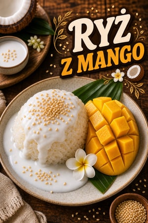 Tradycyjny tajski kleisty ryż z mango i kremem kokosowym