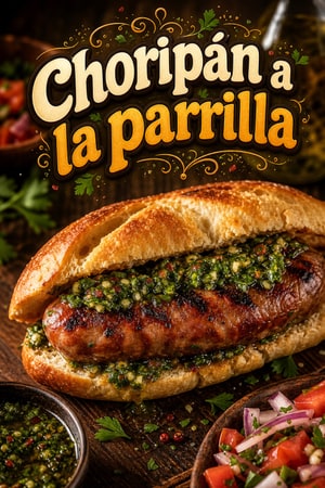 Choripán a la parrilla con chimichurri argentino clásico